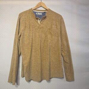 Tallwoods Men's Henley‎ Shirt Large Brown Marled Long Sleeve Casual Pocket